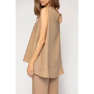 FABIANA FILIPPI Linen Tunic Top Fieno Brown Tie Up Back Sleeveless Women's 12/XL